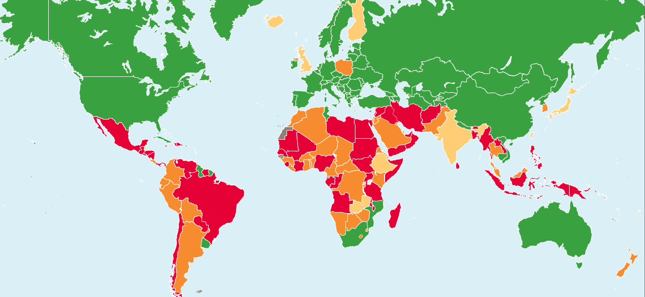 Abrottilainsäädännön taso eri maissa. Kuva: Center for Reproductive Rights
