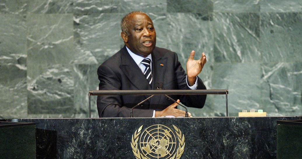 Laurent Gbagbo puhujapöntössä YK:n yleiskokouksessa