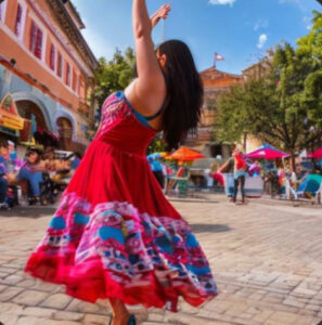 Keinoälyn luoma kuva tanssivasta meksikolaisnaisesta.