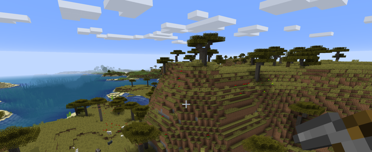 Minecraft-pelillä luotu maisema.