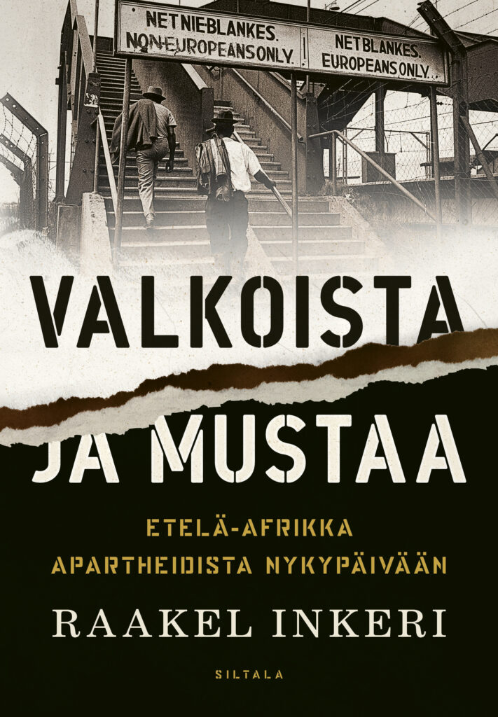 Kirjankansi, jonka yläosassa mustavalkoinen kuva portaista, joissa mustilla ei ole oikeutta kulkea kuin vasenta puolta.,